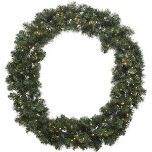 Kerstkrans/dennenkrans groen met warm witte kerstverlichting en timer 60 cm - Verlichte dennenkransen/deurkransen