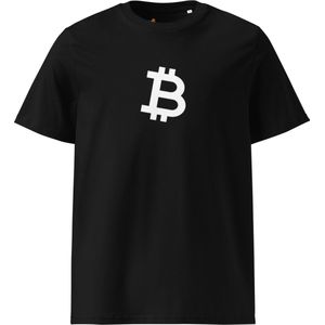 Bitcoin T-shirt - Schuin Wit Bitcoin Symbool - Unisex - 100% Biologisch Katoen - Kleur Zwart - Maat M | Bitcoin cadeau| Crypto cadeau| Bitcoin T-shirt| Crypto T-shirt| Crypto Shirt| Bitcoin Shirt| Bitcoin Merch| Crypto Merch| Bitcoin Kleding
