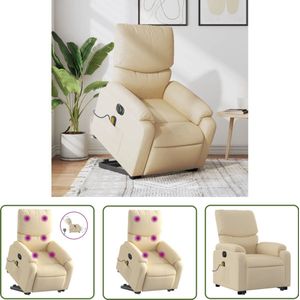 The Living Store Sta-op-massagestoel elektrisch verstelbaar stof crèmekleurig - Elektrische Stoel - Massagerstoel - Loungestoel - Relaxfauteuil - Sta Op Stoel