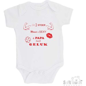 100% katoenen Romper ""Ik ben stoer Mama is sexy & Papa heeft geluk Katoen Wit/rood Maat 68/74