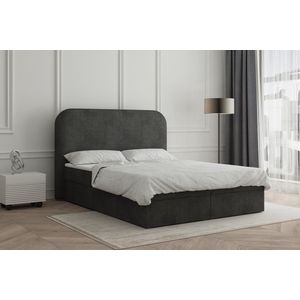 Continentalbed 07 (Boxspring, Bonell, Topper, bouclé, tweepersoonsbed gestoffeerd hoofdbord met lattenbodem) - 140x200cm - Zwart (Anthology 19)