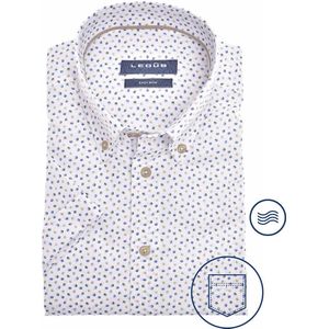 Ledub modern fit overhemd - korte mouw - wit met middengroen en blauw dessin - Strijkvriendelijk - Boordmaat: 42
