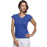 Dames t-shirt V-hals kobalt blauw 100% katoen slimfit - Dameskleding shirts 38