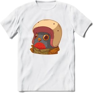 Duif met helm T-Shirt Grappig | Dieren vogel Kleding Kado Heren / Dames | Animal Skateboard Cadeau shirt - Wit - L