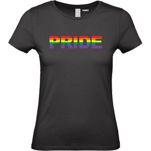 Dames T-shirt PRIDE Regenboog | Gay pride shirt kleding | Regenboog kleuren | LGBTQ | Zwart dames | maat XXL