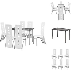vidaXL Dinerset - Stalen Frame - Gehard Glas - Wit - 120x70x75 cm - 6 stoelen - Set tafel en stoelen