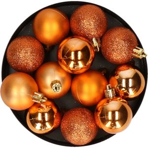 Krist+ kleine kerstballen - 12x- oranje - kunststof - 4 cm mat/glans/glitter