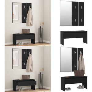 vidaXL Garderobe set bewerkt hout zwart - Halmeubel - Halmeubelen - Garderobeset - Gangkast