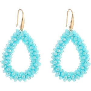 Oorbellen - Druppel - Ovale Hanger - Facet Kralen - Crystal Beads - Sparkling - Feestdagen - Luxe - Goudkleurig - Lichtblauw