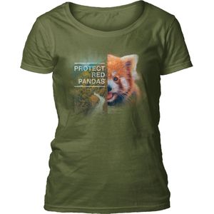 Ladies T-shirt Protect Red Panda Green M