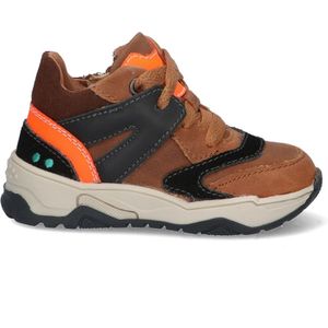 BunniesJR 223844-513 Jongens Hoge Sneakers - Bruin/Zwart/Oranje - Leer - Veters