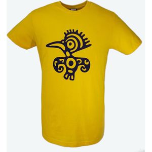 T-shirt heren geel met print vogel maat XL