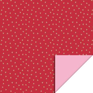 2 rollen cadeaupapier 70cm breed - Small Hearts Cherry Red Gold Foil - Blush Pink