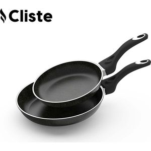 Cliste Koekenpan Inductie Set - 2 Delig Koekenpannenset Ø 20/24 cm - Pannenset Voor Alle Warmtebronnen - Antiaanbaklaag en Keramisch Coating - Braadpannenset Met Koudgrepen - Zwart