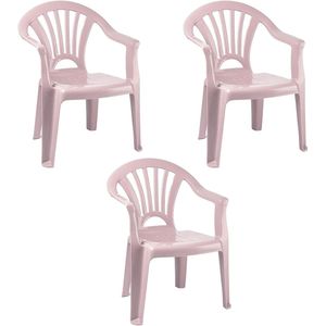 Trendoz Kinderstoel - 3x - kunststof - roze - 35 x 28 x 50 cm - tuin/camping/slaapkamer