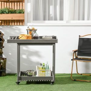 Serveerauto, barbecue -trolley met handdoekhouder, tuintrolley met 2 planken, buiten multifunctionele tafel met broodjes, 87 x 50 x 80 cm