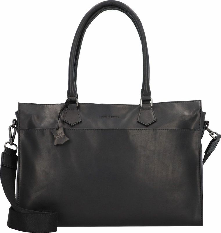 Greenburry Pure Black Schoudertas Leer 40 cm Laptop compartiment
