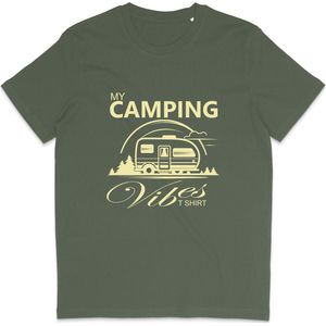 Heren en Dames T Shirt - Kamperen Camping Caravan - Khaki Groen - L