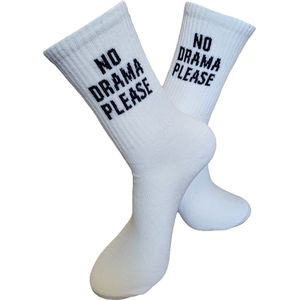 Verjaardags cadeau - No Drama Please Sokken - vrolijke sokken - witte sokken - tennis sokken - sport sokken - valentijns cadeau - sokken met tekst - aparte sokken - grappige sokken - Socks waar je Happy van wordt - maat 37-44