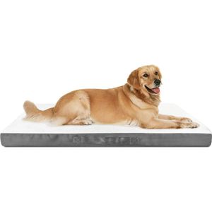 Orthopedische Hondenbed voor Grote Honden - Hondenkussen Fluffy met Ei-vormig Hondenmatras, 105x70x7,5cm Hondenmat met Afneembare, Wasbare Hoes en Antislip Bodem, Wit