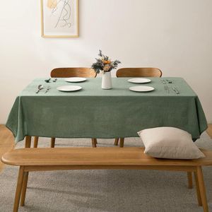 Tafelkleed, groen, tafelkleden, linnenlook, 100% gewassen katoen, rechthoekig, 140 x 200 cm