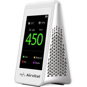 Airvital - CO2 Meter Binnen - Draagbare Zelfcalibrerende Luchtkwaliteitsmeter met Batterij - Nauwkeurig op 50PPM - CO2 meter horeca met NDIR sensor - CO2 melder