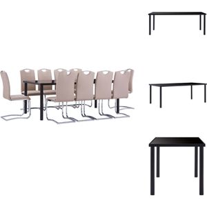 vidaXL Eettafel - Eettafel - 200 x 100 x 75 cm - Zwart - Gehard glas en metaal - Set tafel en stoelen