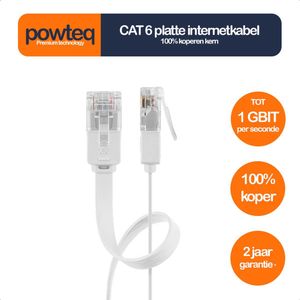 Powteq - Platte internetkabel - 7 meter - 1 Gbit - 100% koperen kern - Wit - Internetkabel voor achter de plint/onder het laminaat