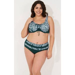 Bikini Set- 2 delig grote maat beugel bikini set- (Niet voorgevormd)Dames Zwempak- Badpak- Swimwear VC720- Groen met wit motieven- Maat 50