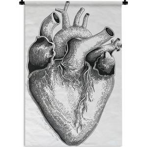 Wandkleed Zwart wit illustratie - Een zwart-wit illustratie van een hart Wandkleed katoen 60x90 cm - Wandtapijt met foto