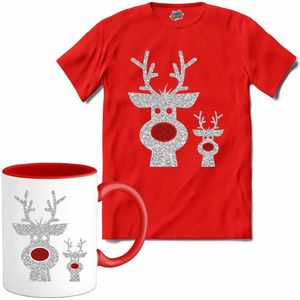 Kerst rendier buddy's glitter - T-Shirt met mok - Dames - Rood - Maat XL
