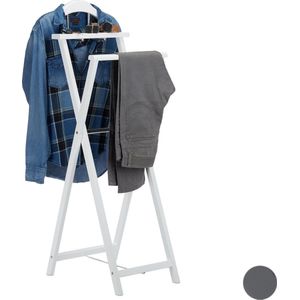Relaxdays dressboy hout - kledingrek vouwbaar - kledingstandaard - klapbaar - landelijk - wit
