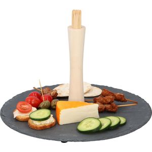 Serveerschaal voor hapjes/amuses - rond - 30x30cm - met ca 100 bamboe cocktailprikkers