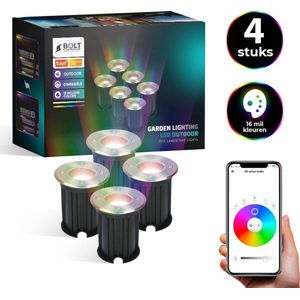 Bolt Electronics Grondspots – LED Spots – Buitenlamp – Tuinspots – Tuinverlichting Lamp – Tuinlamp – Waterdicht – Dimbaar – Bluetooth – RVS – 5.5 Watt – 230V – Besturing via app – 4 stuks