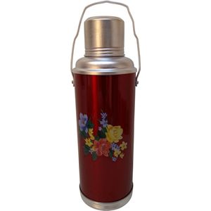 DongDong - Chinese Thermoskan - 1,2 Liter - Rood - Bloemen dessin