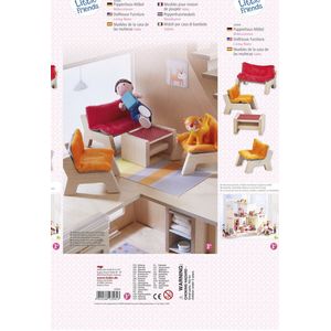 HABA - Little Friends - Poppenhuismeubilair - Woonkamer - Hout - Met Bank en Stoelen