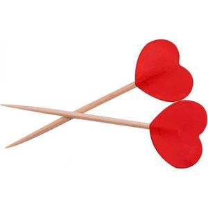 Rode hartjes cocktailprikkers 50 stuks - valentijn decoratie