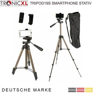 TronicXL TRIPOD 19S inclusief smartphone-adapter - aluminium statief geschikt voor iPhone en smartphone - statief 105cm met ¼ inch - camera, foto, video, mobiele telefoon - universeel