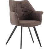 Eetkamerstoelen set van 6 met armleuning Moon - Taupe - Metaalpoot - Microvezel