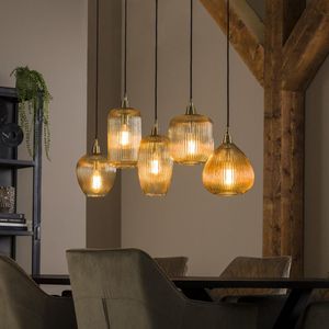 LifestyleFurn Hanglamp Zarek - Glas 5-lamps - Amber