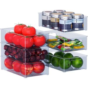FURNIBELLA-Koelkastorganizer Set – 6-delig (3 Formaten) – Blauw/Grijs – Multifunctionele Keukenorganizers voor Koelkast, Vriezer, Kast, Lade en Kantoor