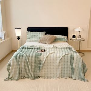 Zacht Bedekt Konijnen bed Pluche Plaid Voor Hot Sofa Zacht Gekleurde Deken Voor Koningin/Koning Winterdekens - 150x200 cm Green