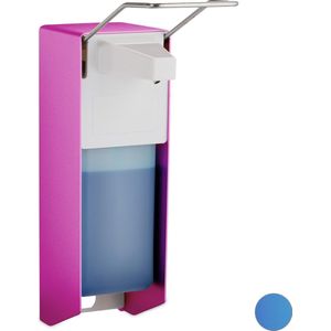 relaxdays desinfectie dispenser 1000 ml - muur - zeepdispenser - zeeppomp - universeel roze