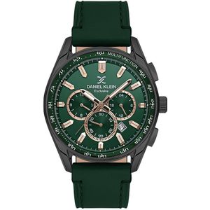 Daniel Klein DK.1.13902-5 - Horloge - Polshorloge - Analoog - Mannen - Heren - stalen band - Metaal - Overig - Datumaanduiding - 12/24H - Dual Time - Tweede Tijdzone - Strepen - Groen - Gun - Goud-Rosékleurig