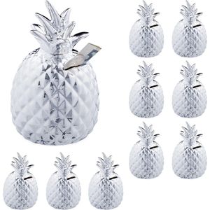 Relaxdays 10x spaarpot ananas - spaarvarken - zilver - afsluitbare spaarpot - met slot