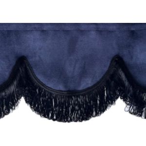 Raamband Navy Blue met zwarte franjes, 2 zijden gestoffeerd, 250x12 cm incl velvcro voor vrachtwagen, tractor, sprinter, caravan, enz