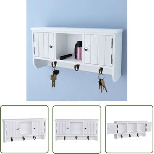 The Living Store Wandkastje voor sleutels en sieraden met deurtjes en haken - Wandkast - Opbergkast - Kluisje - Sleutelhangers - Badkameraccessoires