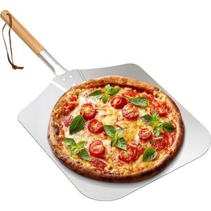 Goodivery ® Aluminium pizzaschep, pizzaschep van aluminium, 30,5 cm x 35,6 cm, voor elke outdoor of indoor pizza grill, handvat van hout, 71 cm