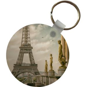 Sleutelhanger - De Eiffeltoren en de mooie beelden van het Palais de Chaillot - Plastic - Rond - Uitdeelcadeautjes