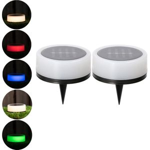 Proventa Grondspots op zonne-energie met sensor - Wit + Kleur (RGB) - Automatisch aan/uit - 2 tuinspots